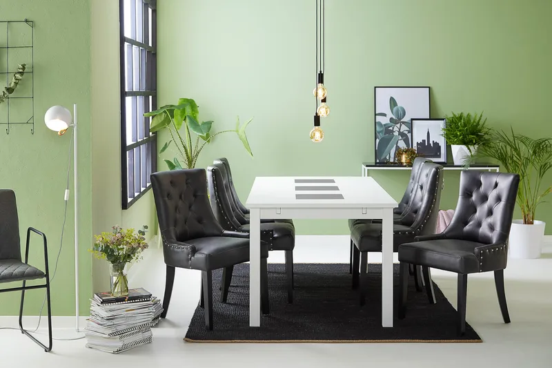 Jasmin Matgrupp med 6 Tuva Fåtölj - Vit/Svart PU - Möbler - Bord & matgrupp - Matgrupp