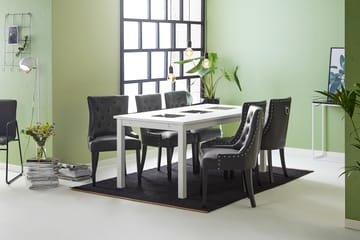 Jasmin Matgrupp med 6 Tuva Fåtölj - Vit/Svart PU - Möbler - Bord & matgrupp - Matgrupp