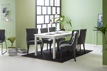 Jasmin Matgrupp med 6 Tuva Fåtölj - Vit/Svart PU - Möbler - Bord & matgrupp - Matgrupp