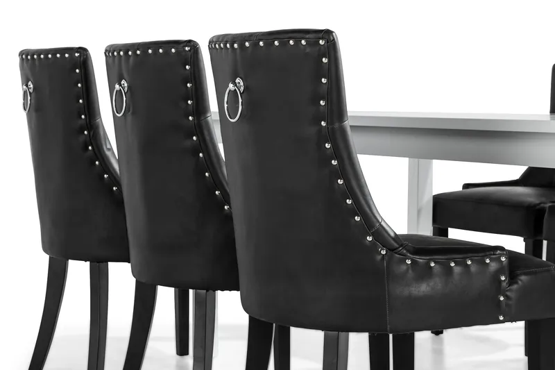 Jasmin Matgrupp med 6 Tuva Fåtölj - Vit/Svart PU - Möbler - Bord & matgrupp - Matgrupp