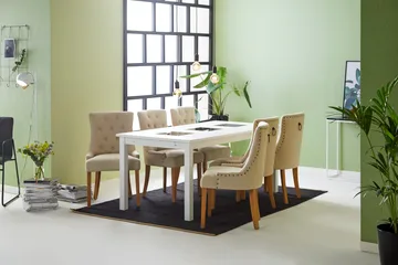 Jasmin Matgrupp Vit med 6 st Viktoria Fåtöljer - Beige/Vintageben - Möbler - Bord & matgrupp - Matgrupp