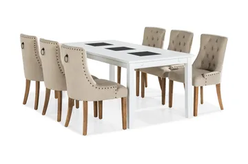 Jasmin Matgrupp Vit med 6 st Viktoria Fåtöljer - Beige/Vintageben - Möbler - Bord & matgrupp - Matgrupp