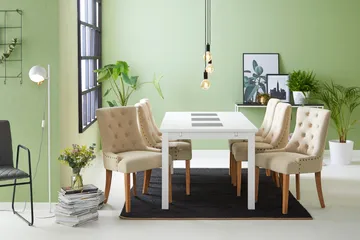 Jasmin Matgrupp Vit med 6 st Viktoria Fåtöljer - Beige/Vintageben - Möbler - Bord & matgrupp - Matgrupp