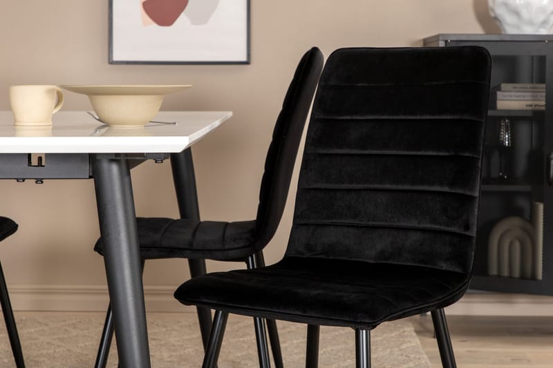 Jimms Förlängningsbar Matgrupp 150 cm inkl 4 Robin Stolar - Vit/Svart/Sammet - Möbler - Bord & matgrupp - Matgrupp