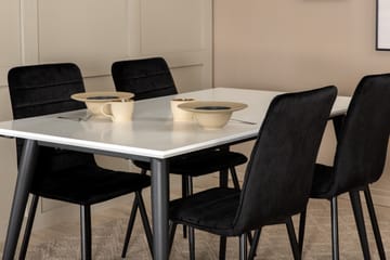 Jimms Förlängningsbar Matgrupp 150 cm inkl 4 Robin Stolar - Vit/Svart/Sammet - Möbler - Bord & matgrupp - Matgrupp