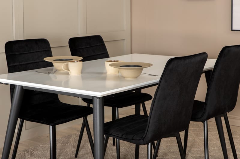 Jimms Förlängningsbar Matgrupp 150 cm inkl 4 Robin Stolar - Vit/Svart/Sammet - Möbler - Bord & matgrupp - Matgrupp