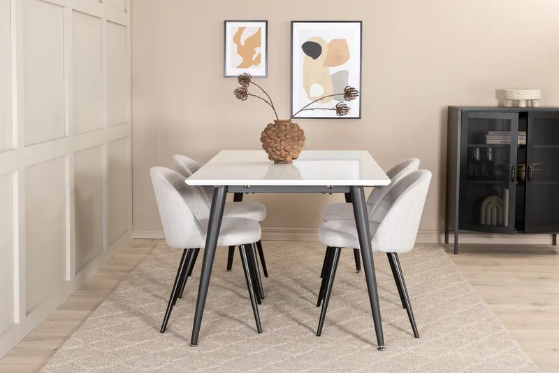 Jimms Förlängningsbar Matgrupp 150 cm inkl 4 Sedavi Stolar - Vit/Svart/Grå - Möbler - Bord & matgrupp - Matgrupp