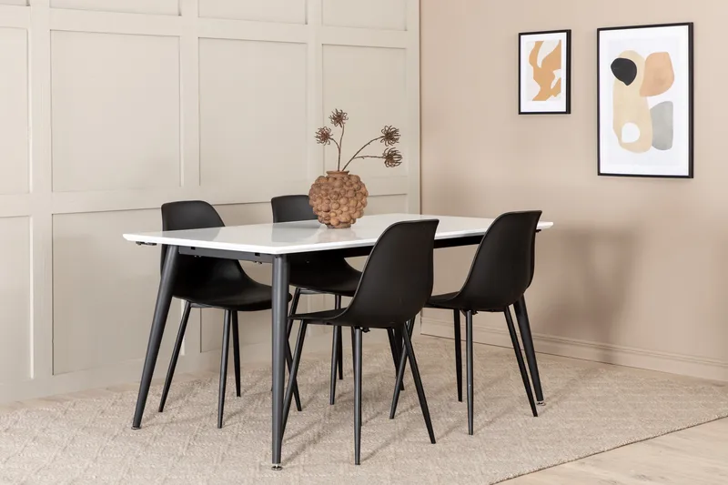 Jimms Förlängningsbar Matgrupp 150 cm inkl 4 Pontus Stolar, Vit/Svart