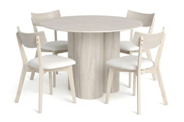 Juno Matgrupp 110 cm runt Vitlaserad med 4 Amelia Matstolar med Dyna - Vitlaserad/Beige - Möbler - Bord & matgrupp - Matgrupp