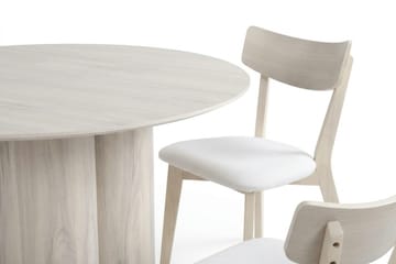 Juno Matgrupp 110 cm runt Vitlaserad med 4 Amelia Matstolar med Dyna - Vitlaserad/Beige - Möbler - Bord & matgrupp - Matgrupp