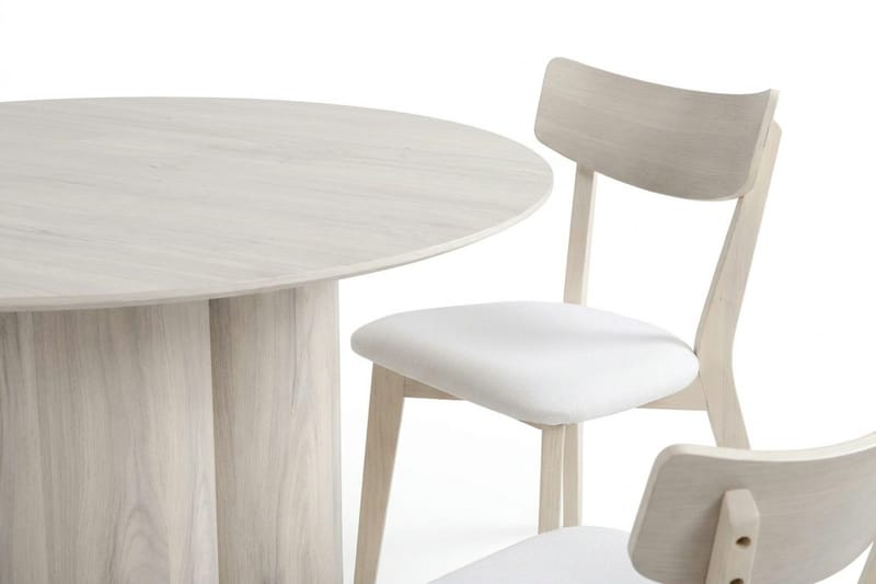 Juno Matgrupp 110 cm runt Vitlaserad med 4 Amelia Matstolar med Dyna - Vitlaserad/Beige - Möbler - Bord & matgrupp - Matgrupp