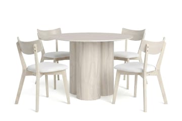 Juno Matgrupp 110 cm runt Vitlaserad med 4 Amelia Matstolar med Dyna - Vitlaserad/Beige - Möbler - Bord & matgrupp - Matgrupp