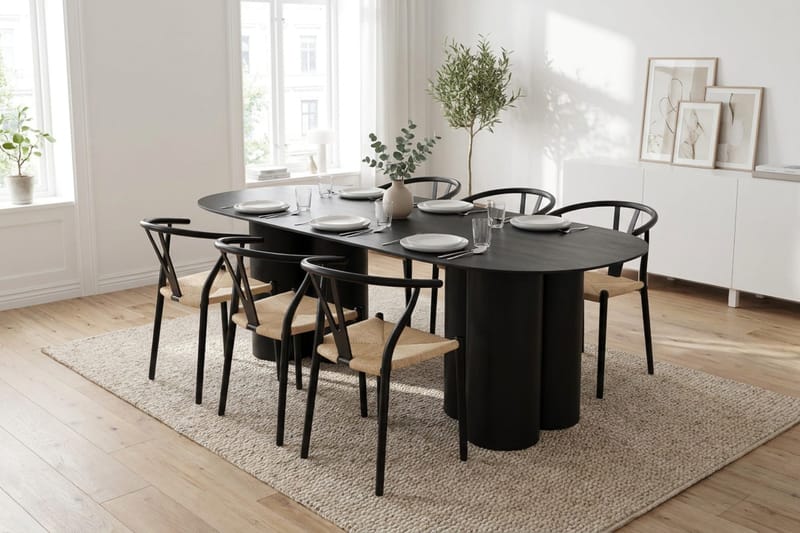 Juno Matgrupp rektangulärt 220 cm Svart med 6 Elysia Matstolar - Möbler - Bord & matgrupp - Matgrupp