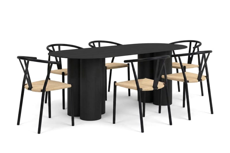 Juno Matgrupp rektangulärt 220 cm Svart med 6 Elysia Matstolar - Möbler - Bord & matgrupp - Matgrupp