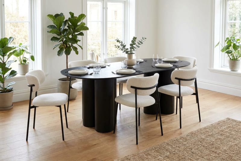 Juno Matgrupp rektangulärt 220 cm Svart med 6 Lucy Matstolar - Svart - Möbler - Bord & matgrupp - Matgrupp