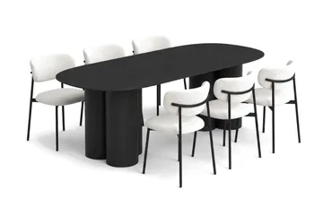 Juno Matgrupp rektangulärt 220 cm Svart med 6 Lucy Matstolar - Svart - Möbler - Bord & matgrupp - Matgrupp