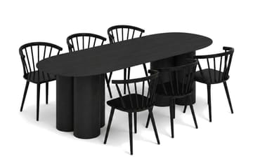 Juno Matgrupp rektangulärt 220 cm Svart med 6 Tyrö Matstolar - Svart - Möbler - Bord & matgrupp - Matgrupp
