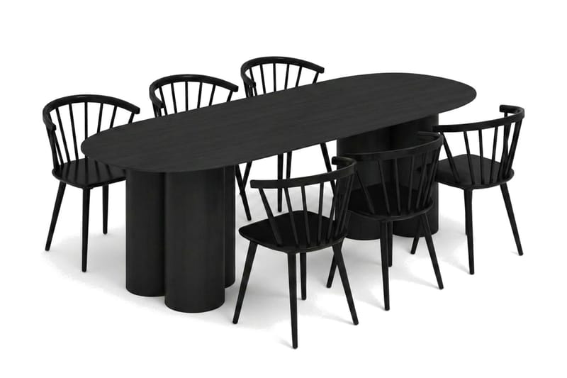 Juno Matgrupp rektangulärt 220 cm Svart med 6 Tyrö Matstolar - Svart - Möbler - Bord & matgrupp - Matgrupp