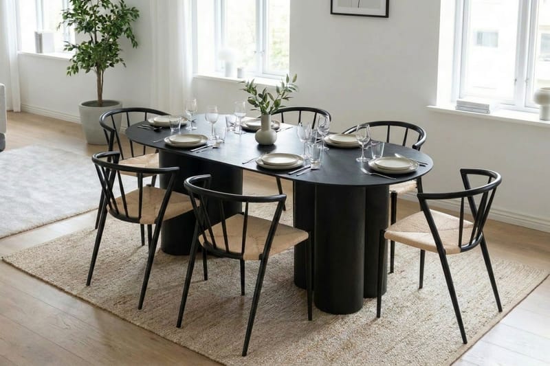 Juno Matgrupp rektangulärt 220 cm Svart med 6 Winston Matstolar - Svart - Möbler - Bord & matgrupp - Matgrupp