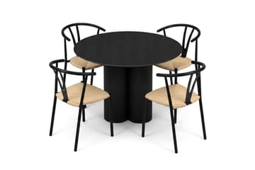 Juno Matgrupp runt 110 cm Svart med 4 Elysia Matstolar - Möbler - Bord & matgrupp - Matgrupp