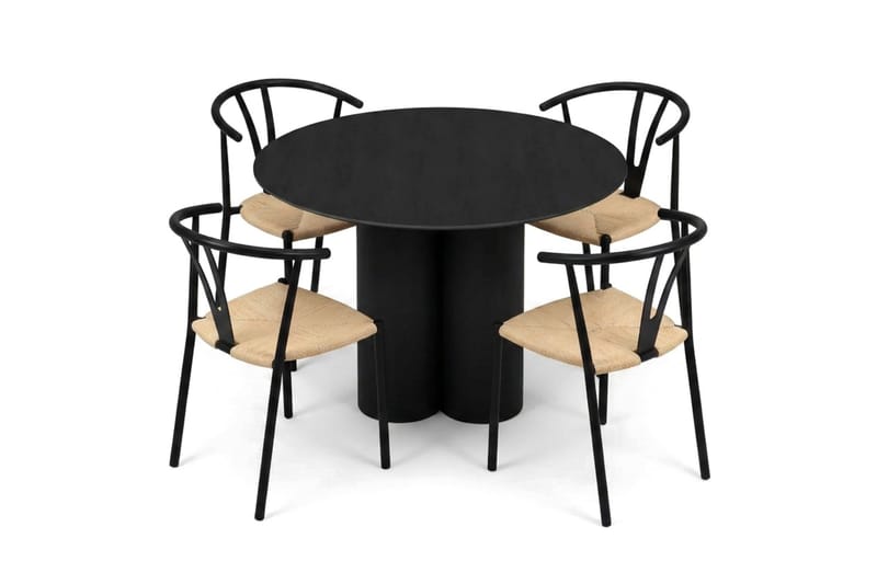 Juno Matgrupp runt 110 cm Svart med 4 Elysia Matstolar - Möbler - Bord & matgrupp - Matgrupp