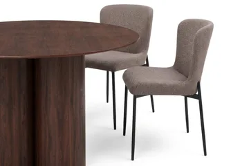Juno Matgrupp runt 130 cm Valnöt med 6 Elsie Matstolar - Valnöt/Grå - Möbler - Bord & matgrupp - Matgrupp