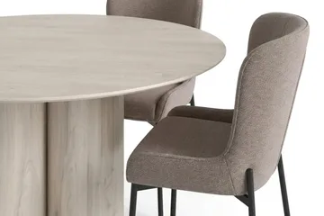 Juno Matgrupp runt 130 cm Vitlaserad med 6 Elsie Matstolar - Vitlaserad/Grå - Möbler - Bord & matgrupp - Matgrupp