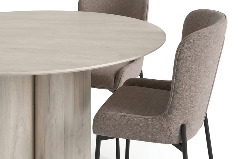 Juno Matgrupp runt 130 cm Vitlaserad med 6 Elsie Matstolar - Vitlaserad/Grå - Möbler - Bord & matgrupp - Matgrupp