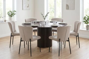 Juno Matgrupp runt 150 cm Rökt Ek med 6 Elsie Matstolar - Rökt ek/Beige - Möbler - Bord & matgrupp - Matgrupp