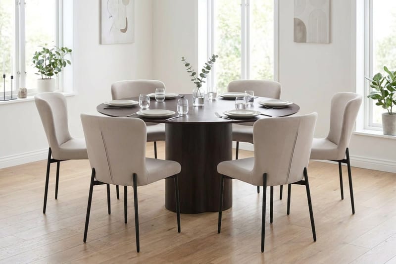 Juno Matgrupp runt 150 cm Rökt Ek med 6 Elsie Matstolar - Rökt ek/Beige - Möbler - Bord & matgrupp - Matgrupp