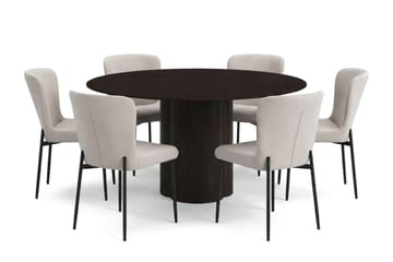 Juno Matgrupp runt 150 cm Rökt Ek med 6 Elsie Matstolar - Rökt ek/Beige - Möbler - Bord & matgrupp - Matgrupp