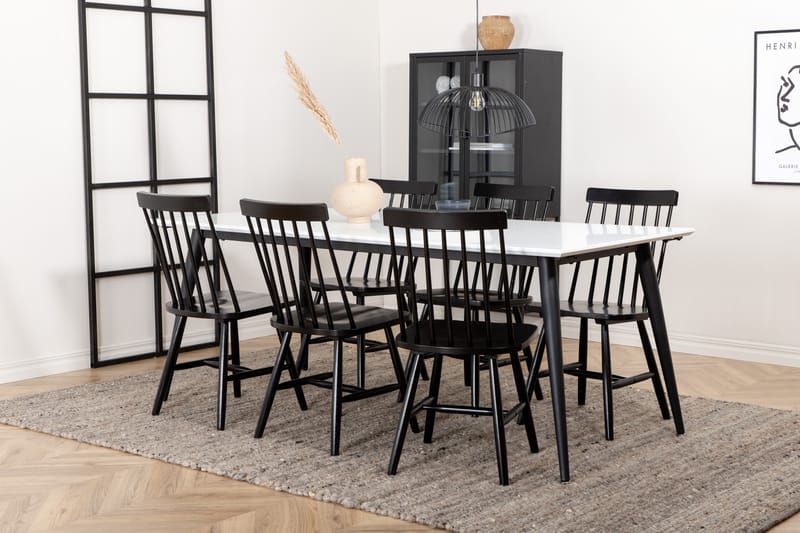 Matgrupp Jyma Förlängingsbar 195 cm inkl 6 Roar Stolar - Vit/Svart - Matgrupp