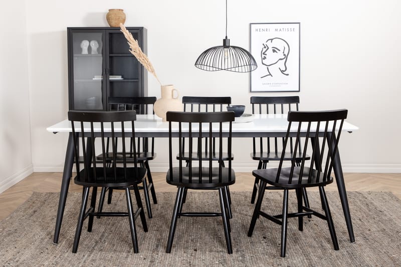 Matgrupp Jyma Förlängingsbar 195 cm inkl 6 Roar Stolar - Vit/Svart - Matgrupp