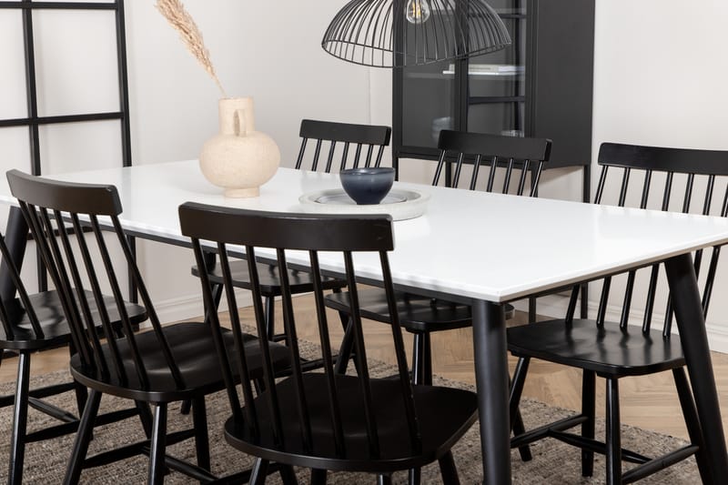 Matgrupp Jyma Förlängingsbar 195 cm inkl 6 Roar Stolar - Vit/Svart - Matgrupp