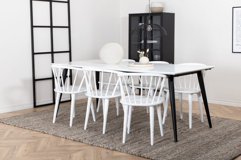 Matgrupp Jyma Förlängingsbar 195 cm inkl 6 Sturla Stolar - Vit/Svart - Matgrupp