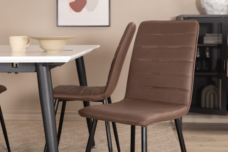 Matgrupp Jyma Förlängningsbar 150 cm inkl 4 Donmon Stolar - Vit/Svart/Brun - Matgrupp