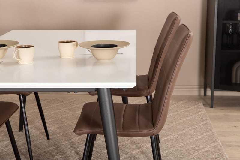 Matgrupp Jyma Förlängningsbar 150 cm inkl 4 Donmon Stolar - Vit/Svart/Brun - Matgrupp