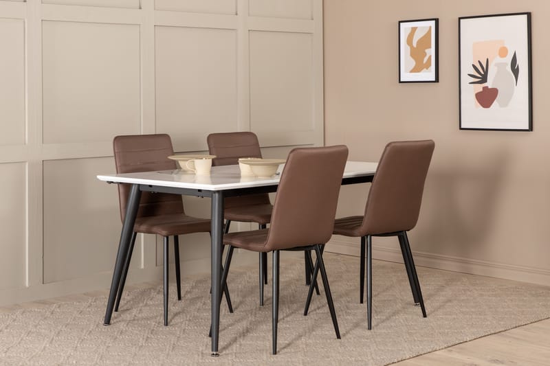 Matgrupp Jyma Förlängningsbar 150 cm inkl 4 Donmon Stolar - Vit/Svart/Brun - Matgrupp