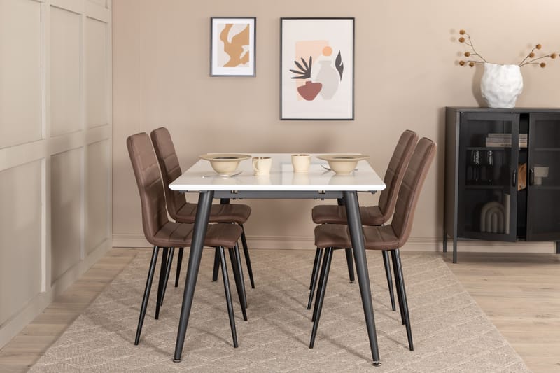 Matgrupp Jyma Förlängningsbar 150 cm inkl 4 Donmon Stolar - Vit/Svart/Brun - Matgrupp