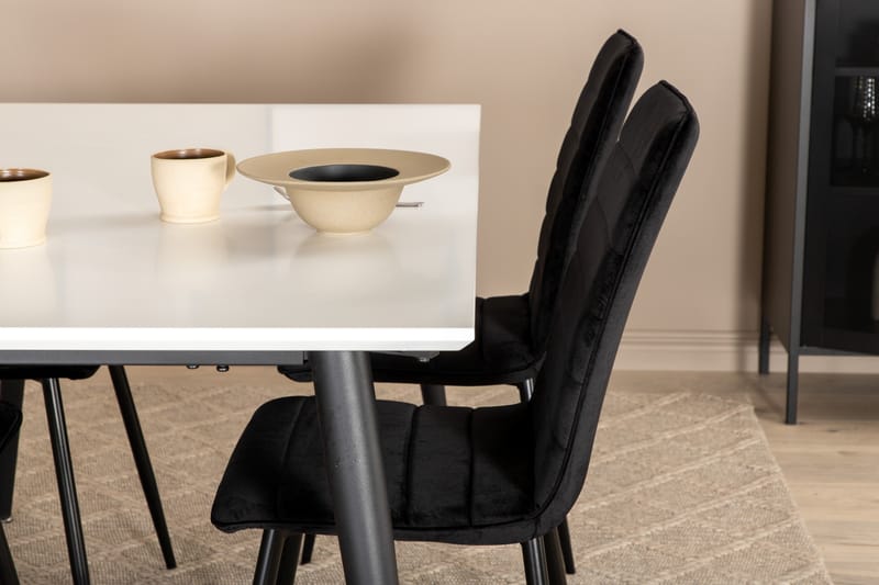 Matgrupp Jyma Förlängningsbar 150 cm inkl 4 Donmon Stolar - Vit/Svart/Sammet - Matgrupp