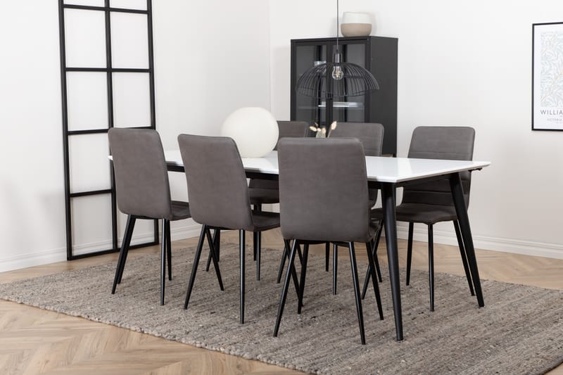 Matgrupp Jyma Förlängningsbar 195 cm inkl 6 Donmon Stolar - Vit/Svart/Grå - Matgrupp