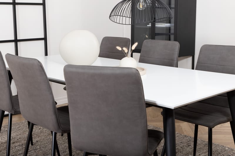 Matgrupp Jyma Förlängningsbar 195 cm inkl 6 Donmon Stolar - Vit/Svart/Grå - Matgrupp