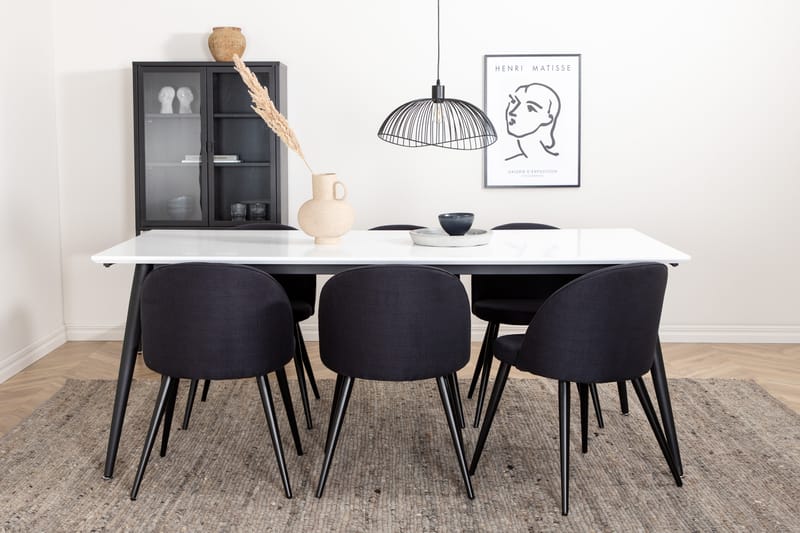 Matgrupp Jyma Förlängningsbar 195 cm inkl 6 Longreone Stolar - Vit/Svart/Grå - Matgrupp