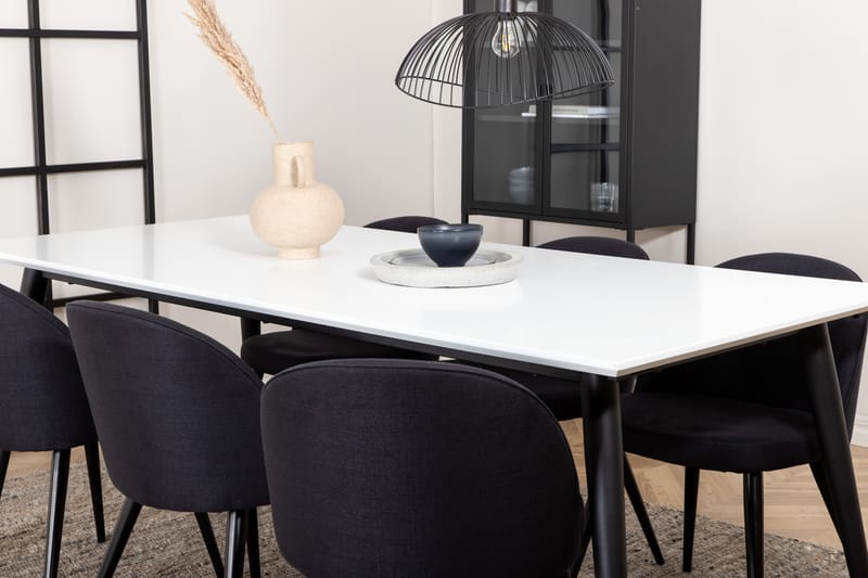 Matgrupp Jyma Förlängningsbar 195 cm inkl 6 Longreone Stolar - Vit/Svart/Grå - Matgrupp