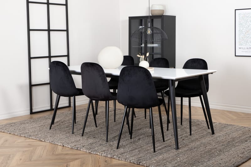 Matgrupp Jyma Förlängningsbar 195 cm inkl 6 Tommy Stolar - Vit/Svart - Matgrupp