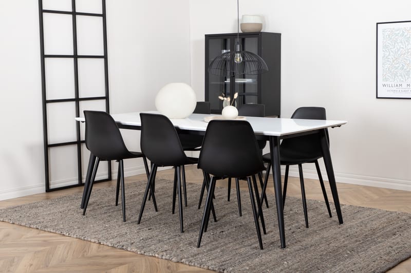 Matgrupp Jyma Förlängningsbar 195 cm inkl 6 Tommy Stolar - Vit/Svart - Matgrupp