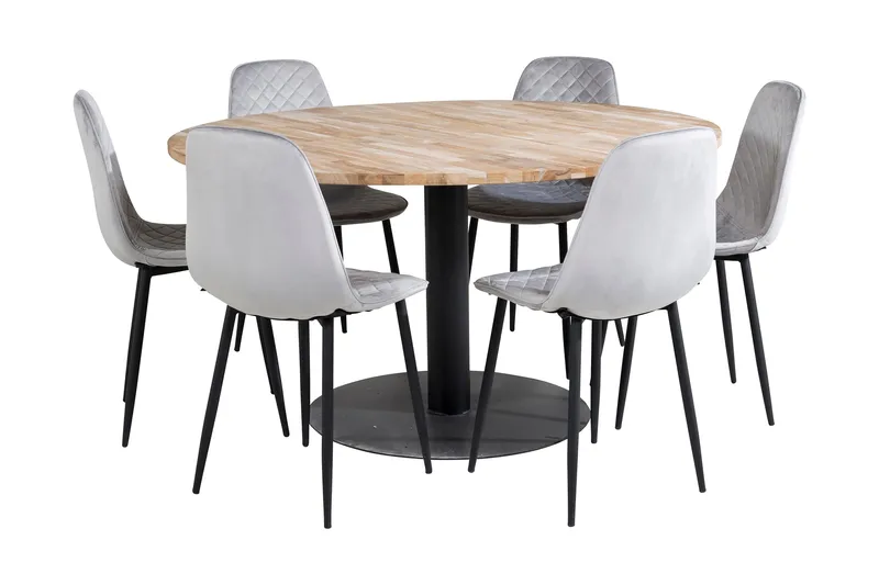 Kimberlee Matgrupp 140 cm Rund inkl 6 Ypas Stolar, Teak/Svart/Grå