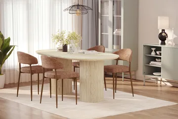 Kopparbo Matbord Travetin utseende med 4 st Jairam Matstolar - Beige - Möbler - Bord & matgrupp - Matgrupp