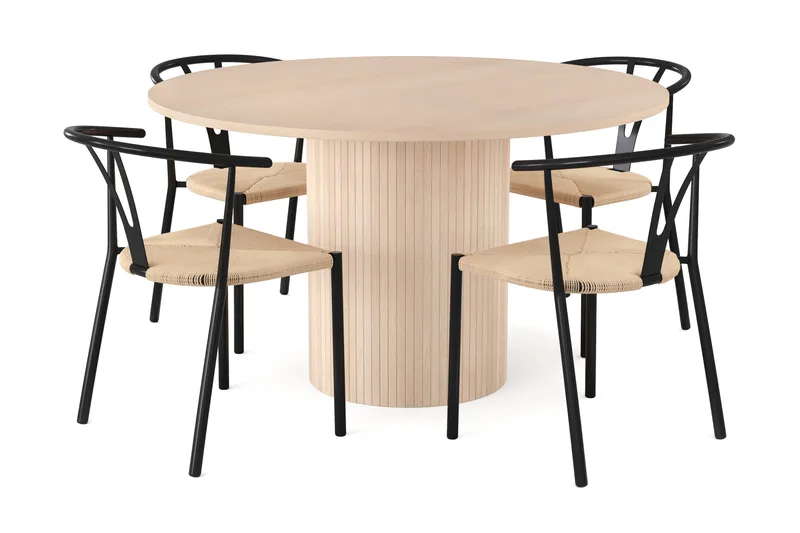 Kopparbo Matgrupp 130 cm Rund inkl 4 Elysia Stolar, Beige/Svart
