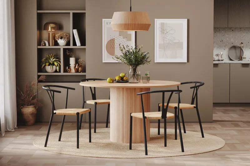 Kopparbo Matgrupp 130 cm Rund inkl 4 Elysia Stolar - Beige/Svart - Möbler - Bord & matgrupp - Matgrupp